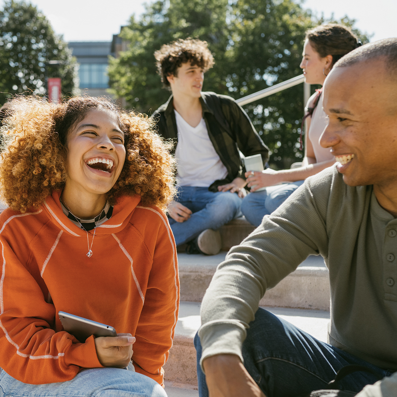 a happy couple laughing